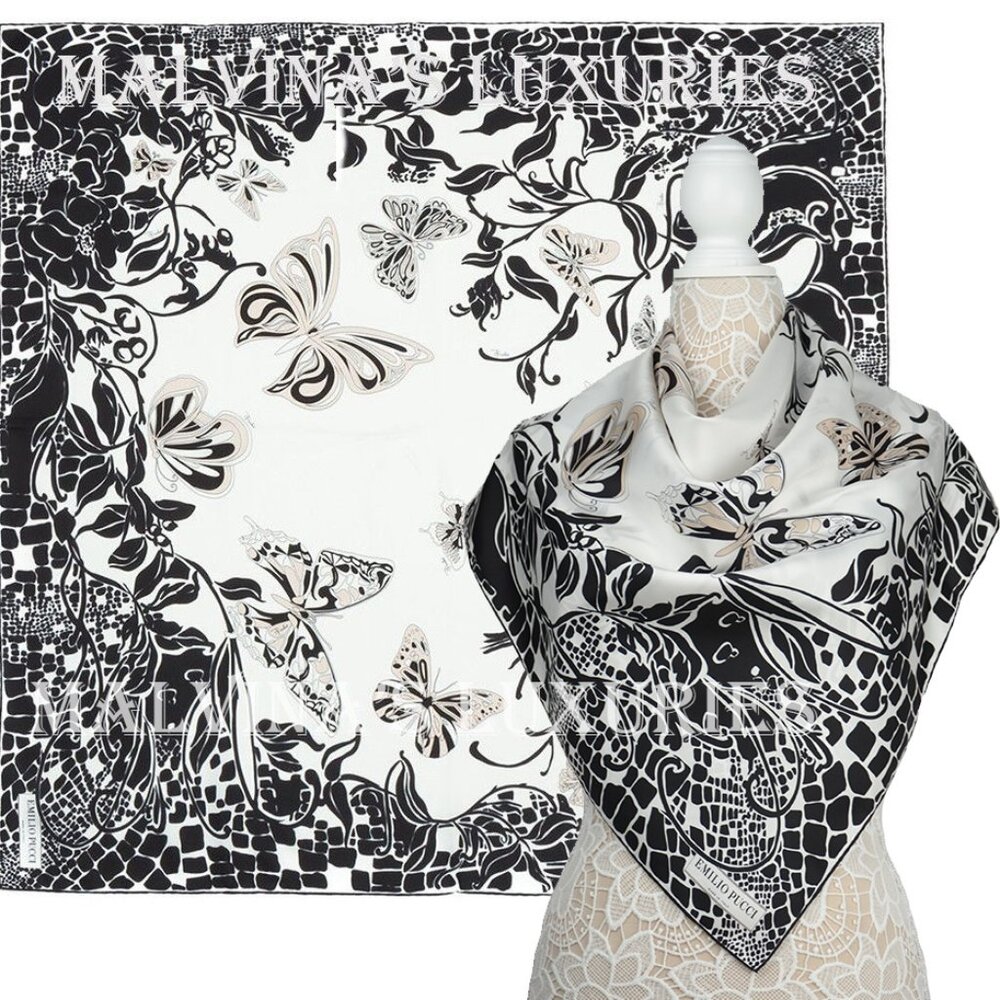 EMILIO PUCCI SCARF BUTTERFLY ANIMAL PRINT SIGNATURE LOGO SQUARE 34"
